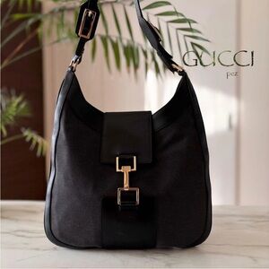 Gucci Black Hobo Bag with Gold Accents